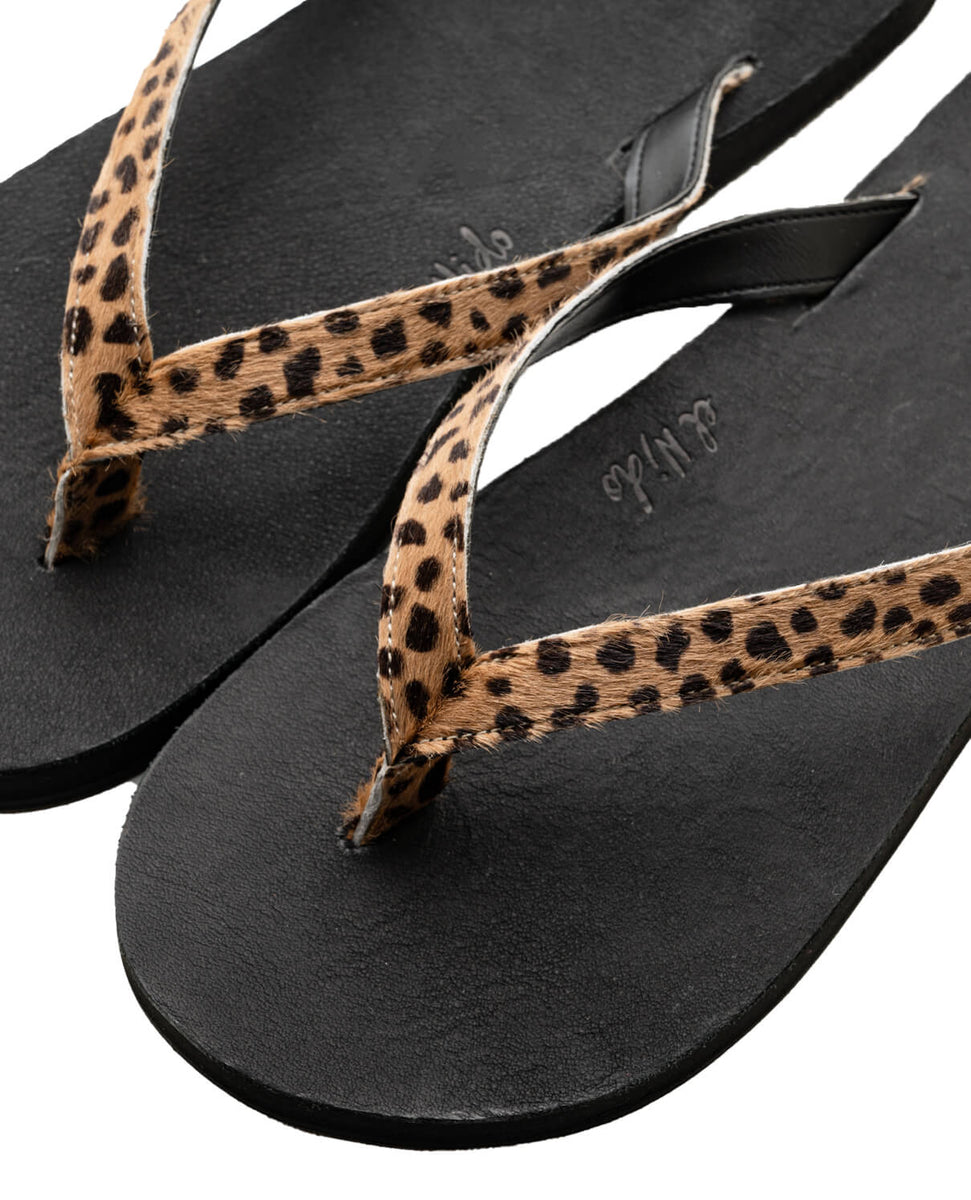 el Nido flips Nubuck with Hair Calf Sandals -BLACK×LEOPARD