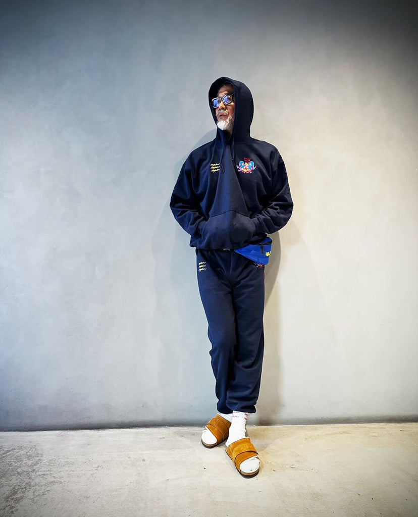 安齋肇 × SANZOU SWET PANTS - NAVY x YELLOW - – sanzou tokyo